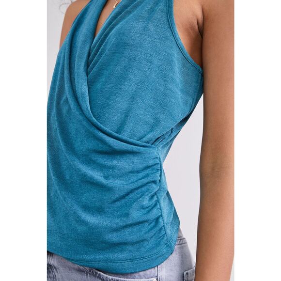 NEW Anthropologie Teal Draped Blouse Top - Large - Picture 3 of 6